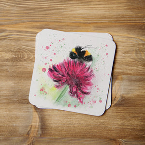 Bee with purple cornflower coaster