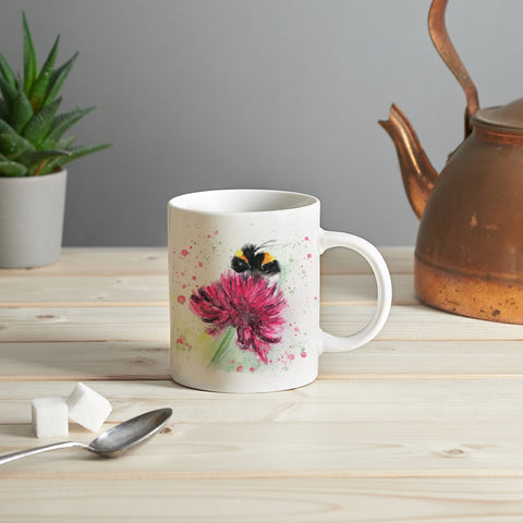 Bee with purple cornflower mug