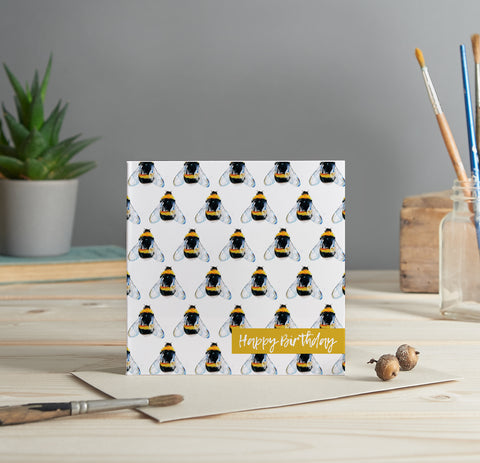 Bumblebee pattern, Happy Birthday greeting card
