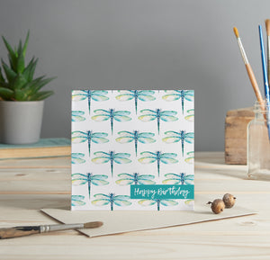 Dragonfly pattern, Happy Birthday greeting card