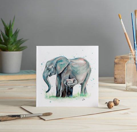 Elephants illustrated greeting card