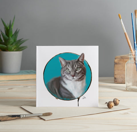Grey and white cat greeting card
