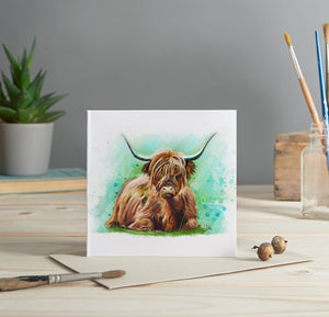 Highland cow greeting card