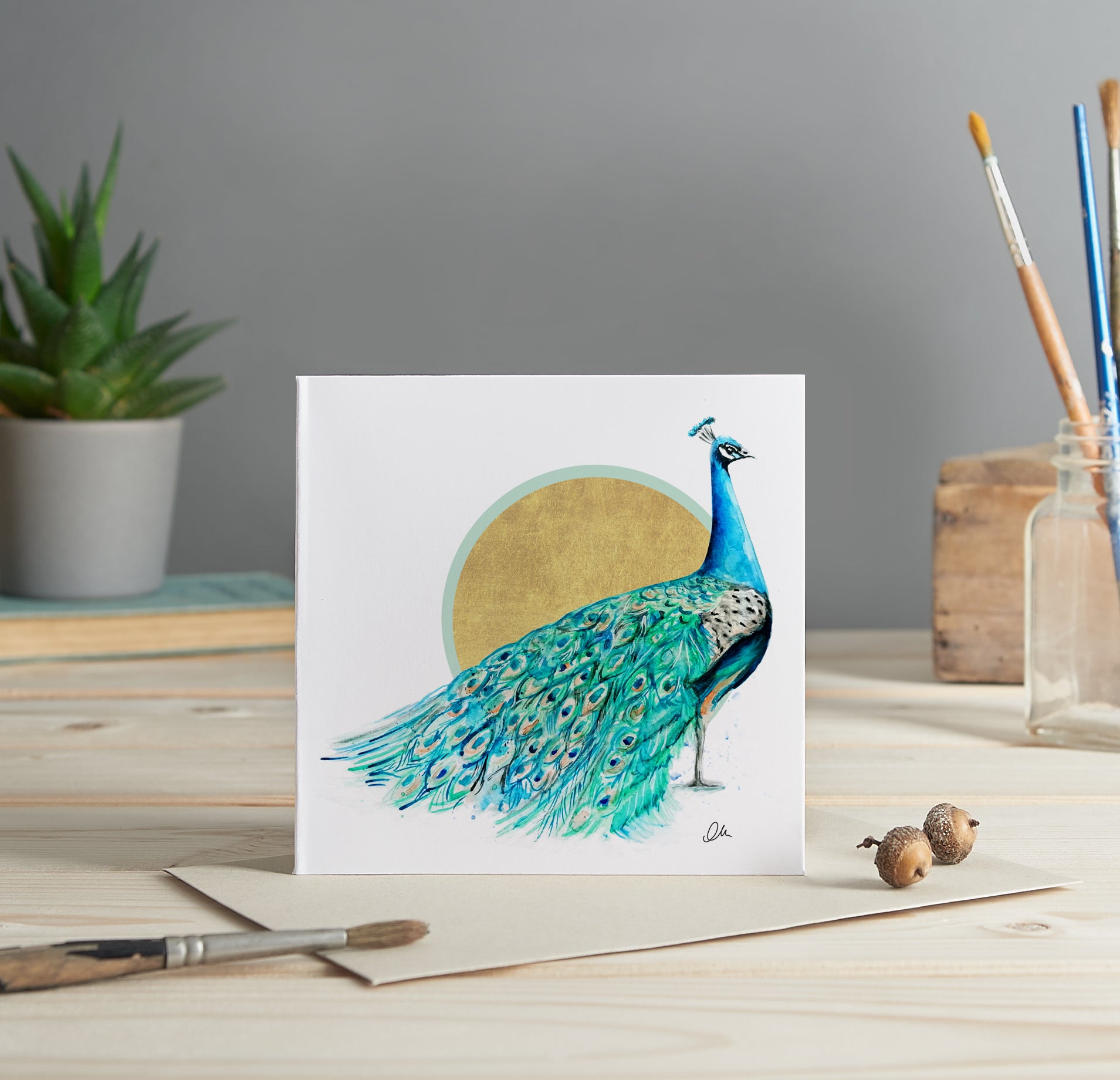Peacock illustrated greeting card