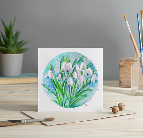 Snow drops illustrated greeting card